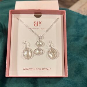 Mother of Pearl Oval Pendant Necklace and Earring Set - Designed in the USA